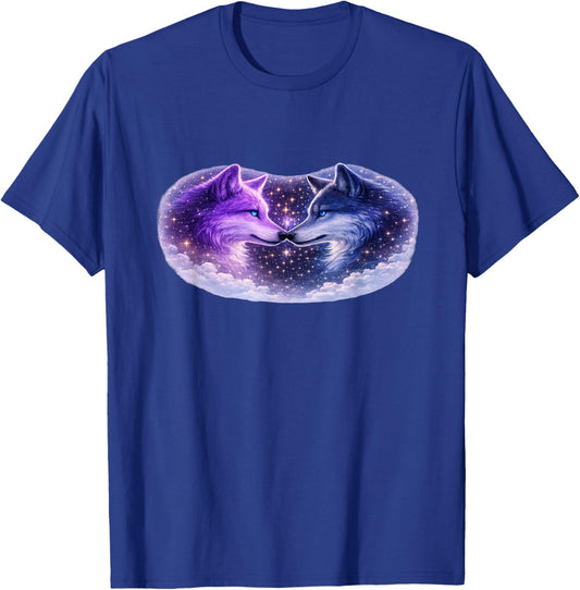 Celestial Purple Blue Wolves Cosmic Spirit Wolf Art T-Shirt T-Shirt - T-Shirt | Royal