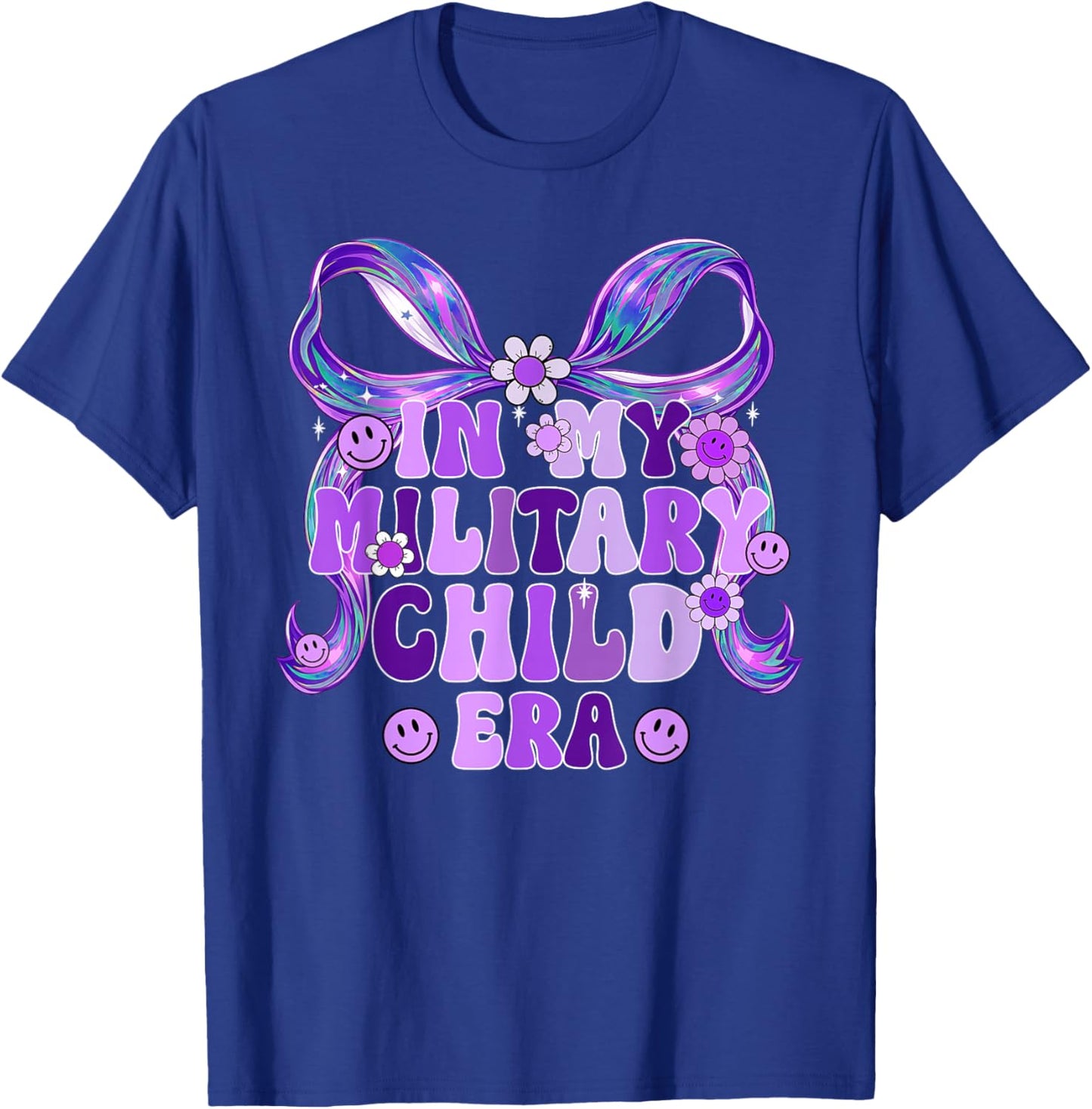 in My Military Child Era Coquette Bow Purple Up for Military T-Shirt - T-Shirt | Royal