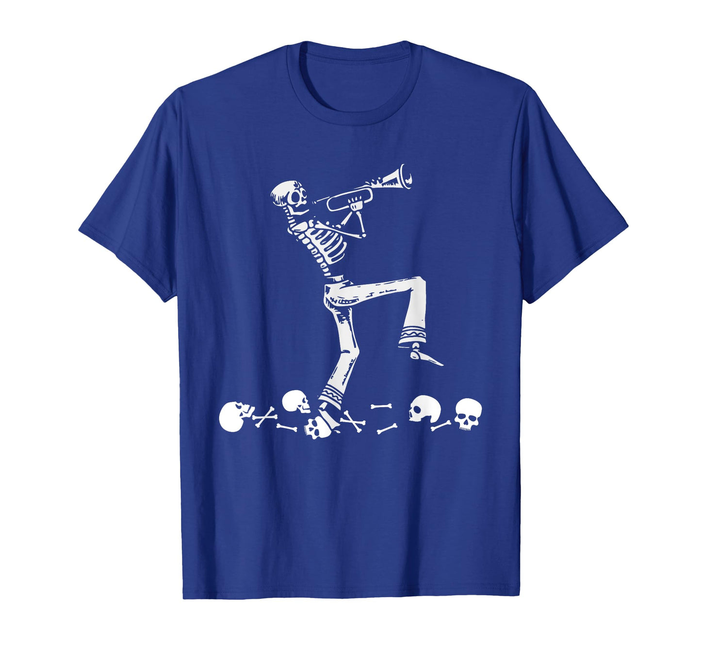 Skeleton Playing Trumpet Instruments Musician Halloween T-Shirt