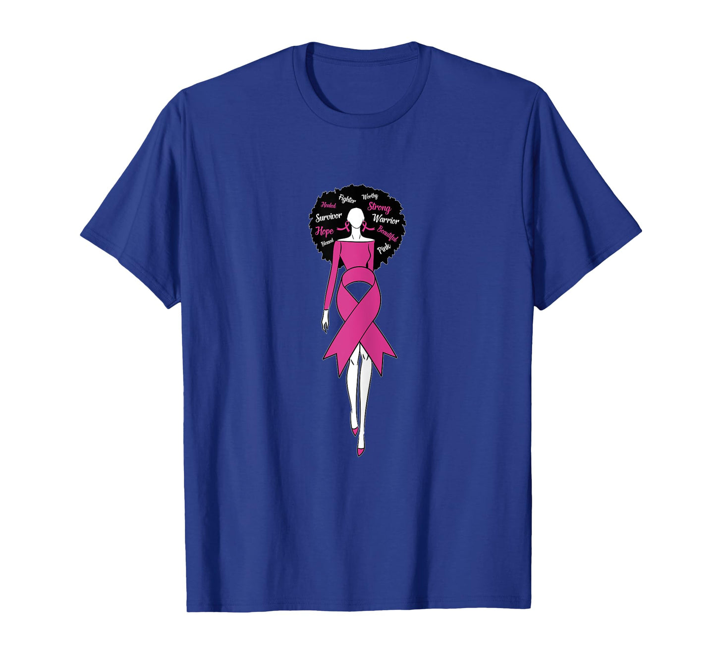 Womens Afro Black Woman Pink Ribbon Dress Breast Cancer Awareness T-Shirt