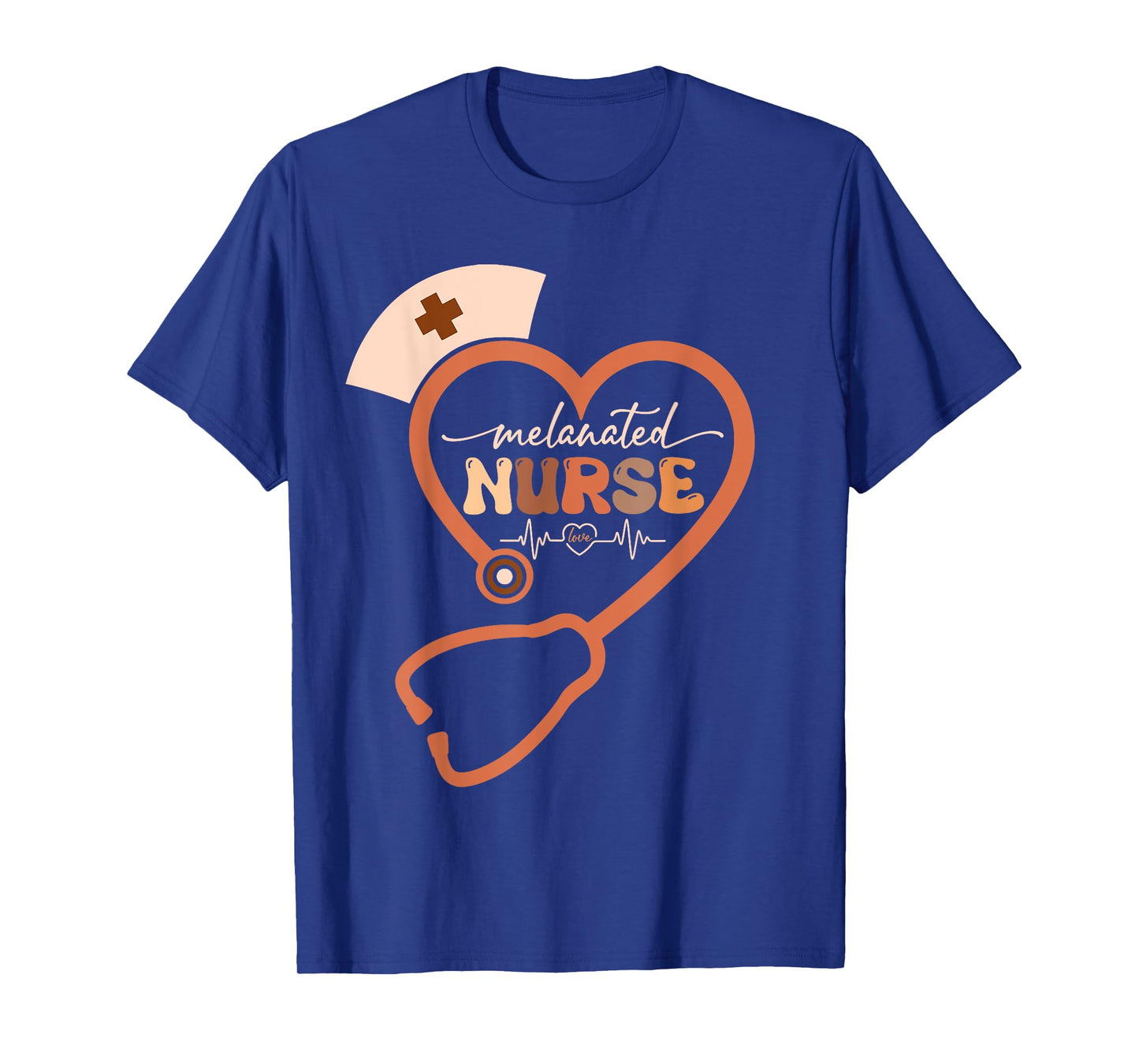 Melanin Black Nurse Melanated Stethoscope Heart Nursing Crew T-Shirt
