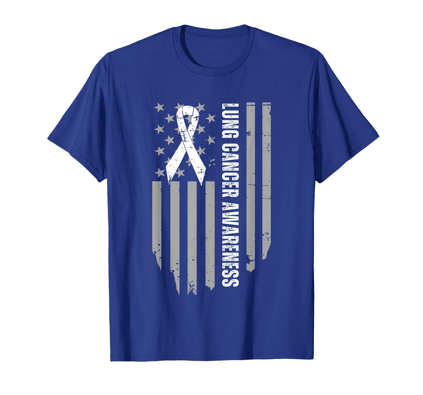 Vintage Lung Cancer Awareness American Flag White Ribbon T-Shirt