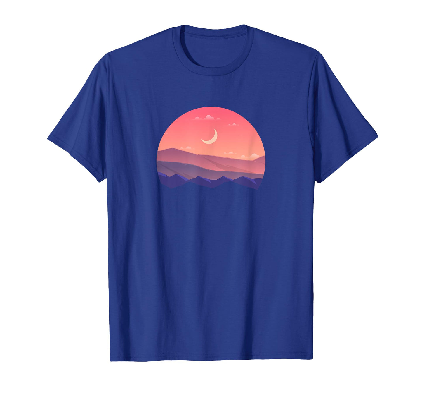 Pink Mountain and Moon Sunset Scene Silhouette T-Shirt