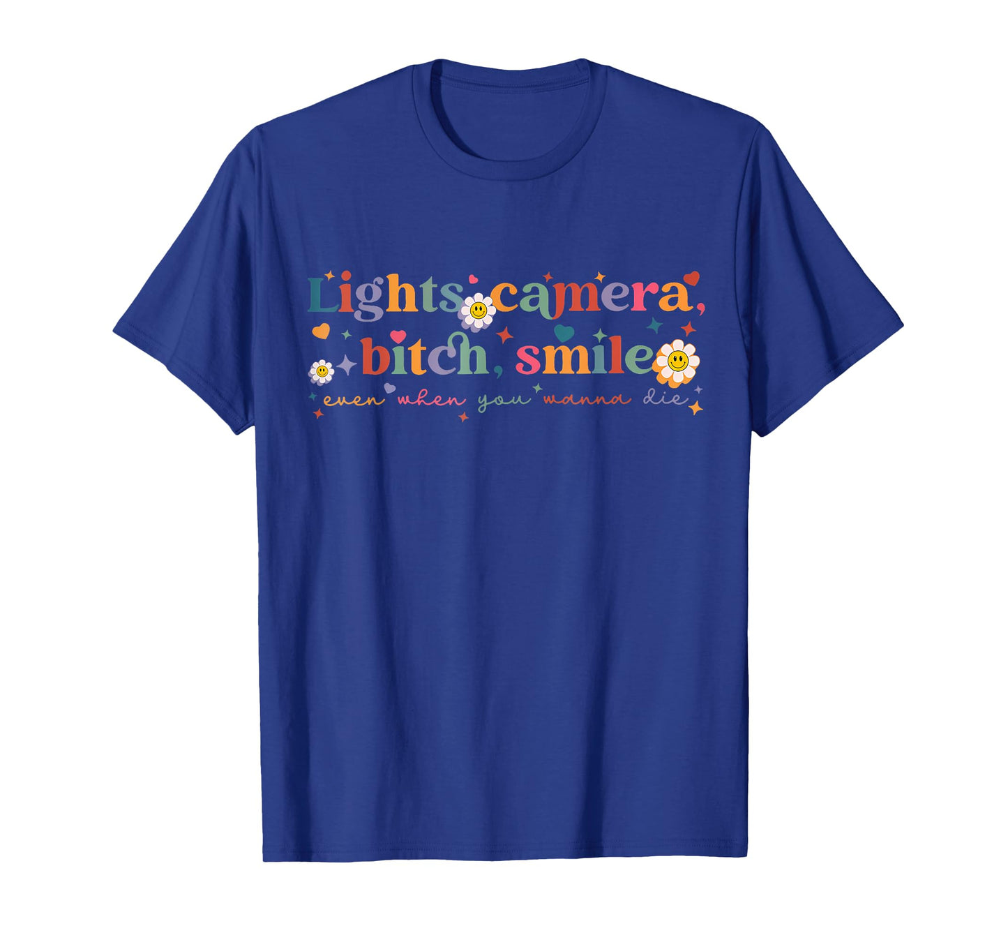 Funny Lights Camera Bit-Ch Smile Tee Retro Girls Women T-Shirt