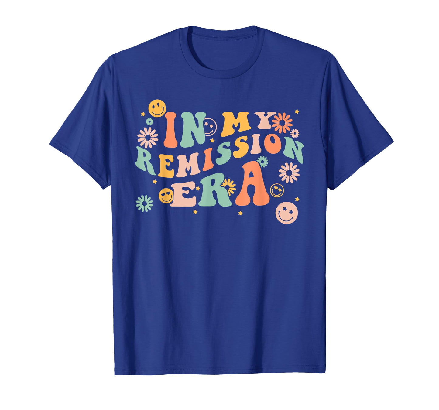 In My Remission Era Groovy Cancer Support Family Unisex-Adults Black Crew Neck Short Sleeve Classic Fit T-Shirt