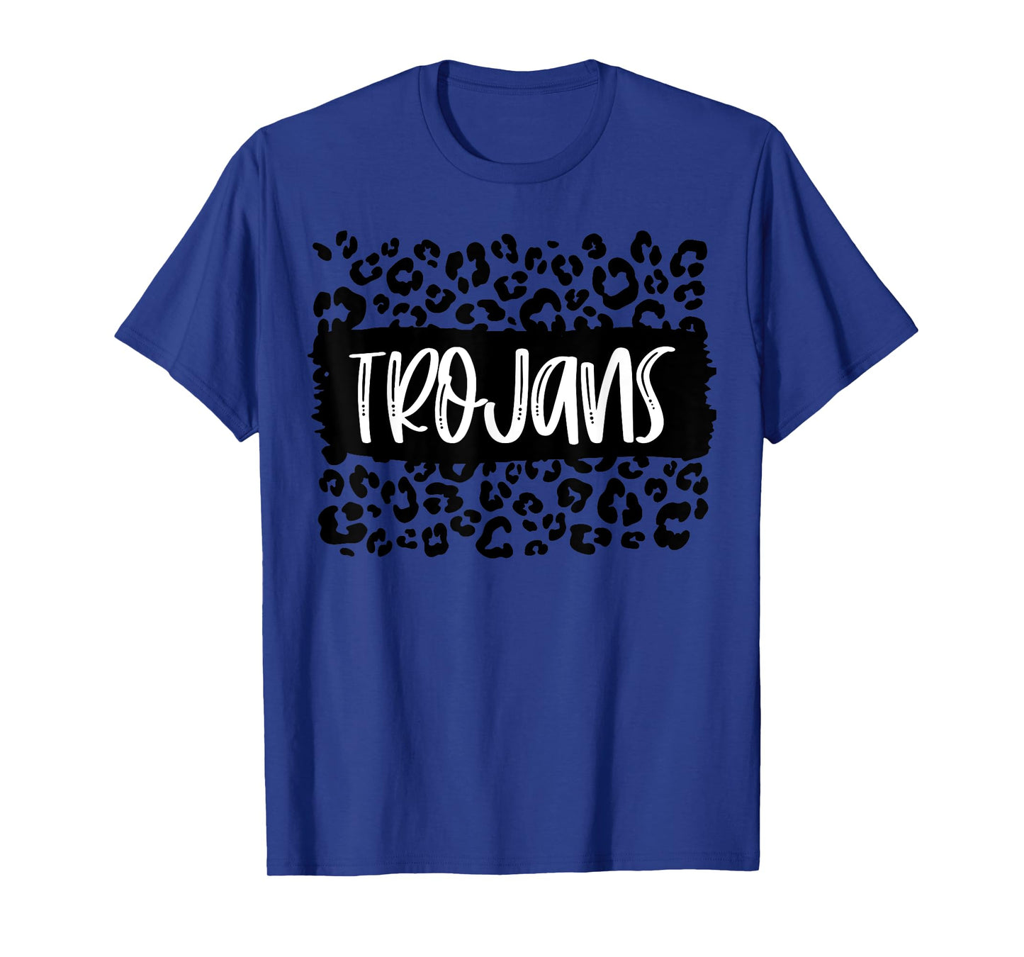 Trojans Team Mascot School Spirit Game Night Leopard Print T-Shirt