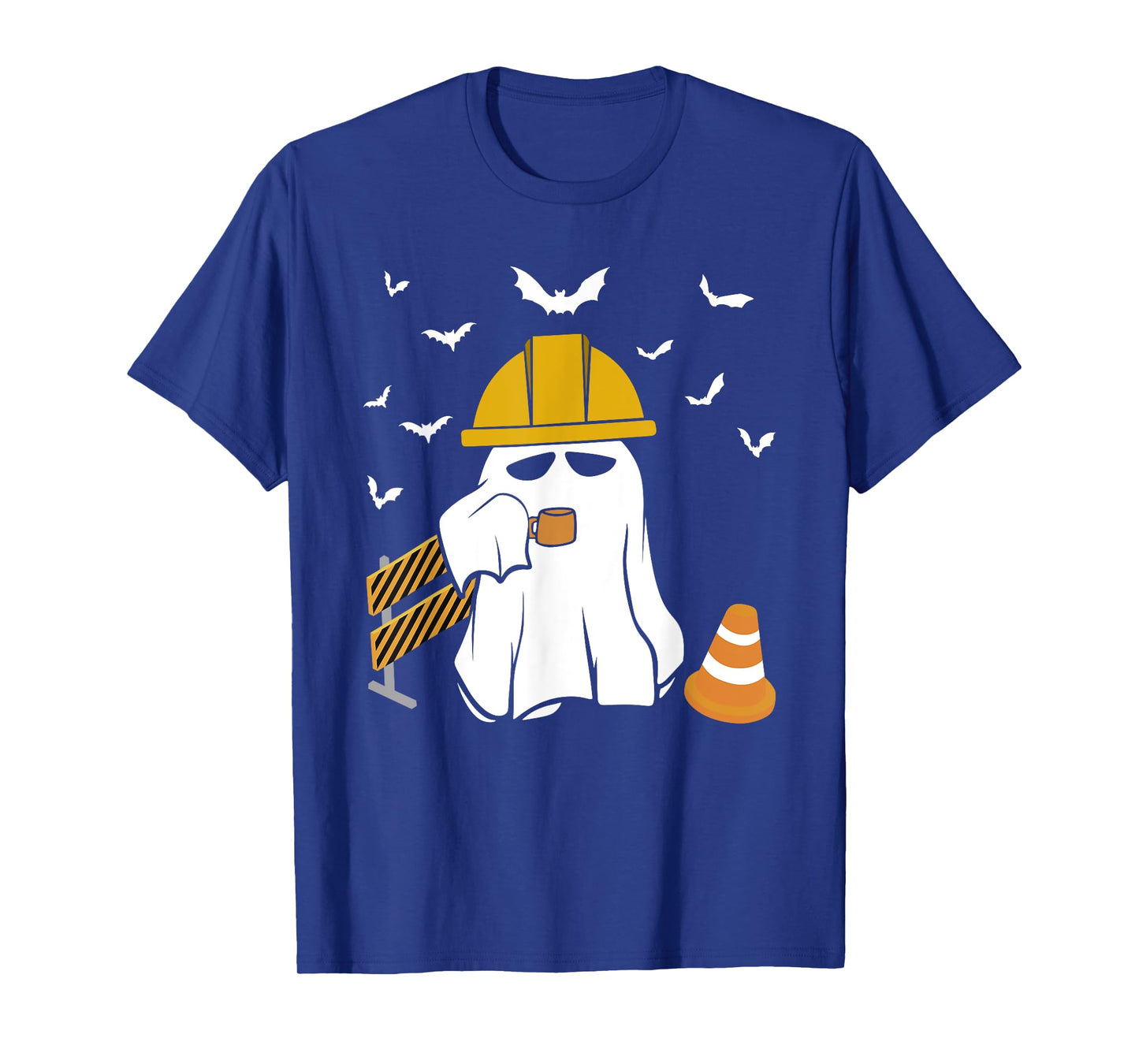 Funny Ghost Drink Coffee Halloween Construction Worker T-Shirt