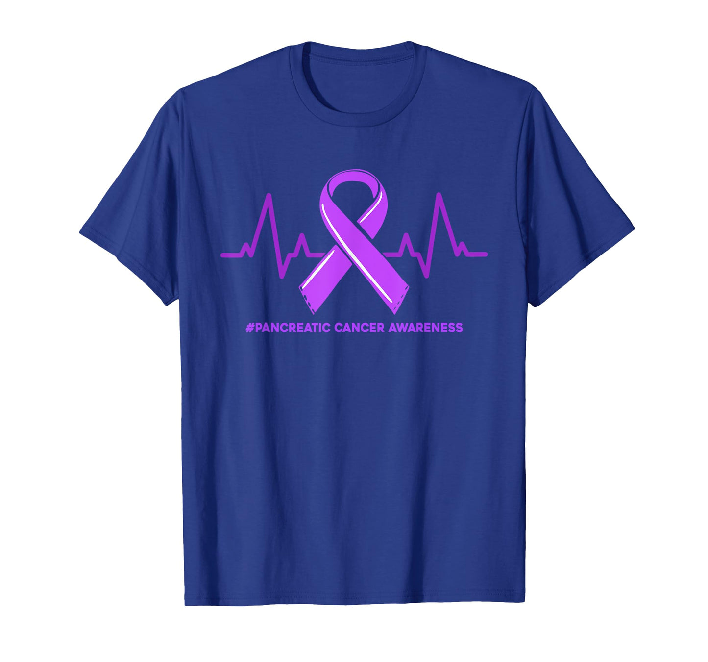 Heartbeat Ribbon Purple Pancreatic Cancer Awareness Support T-Shirt