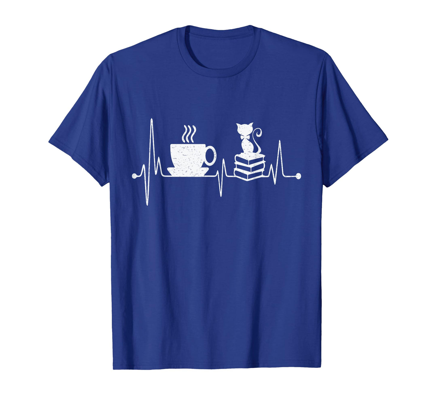 Cat Book Coffee Lover Heartbeat Cat Lover Book Lover T-Shirt