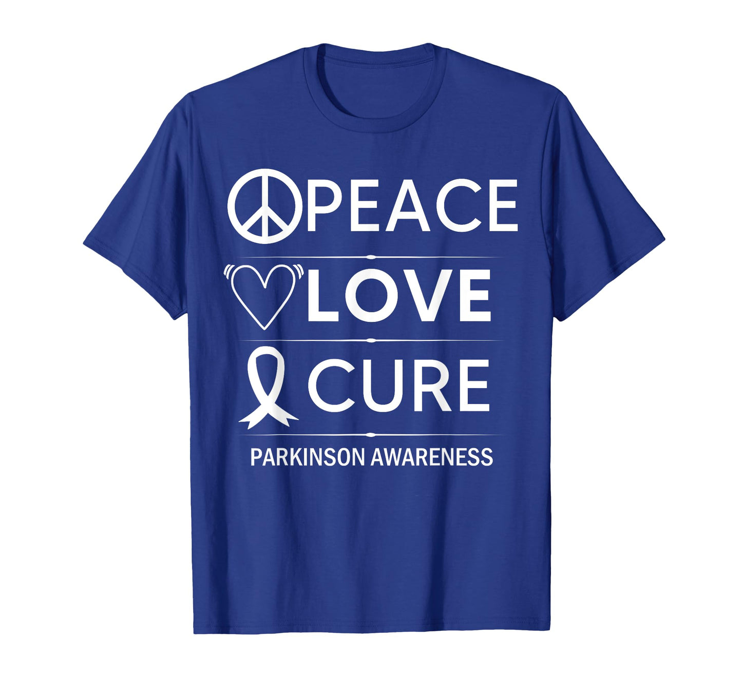 Parkinsons Disease Awareness Peace Love Cure Silver Ribbon T-Shirt