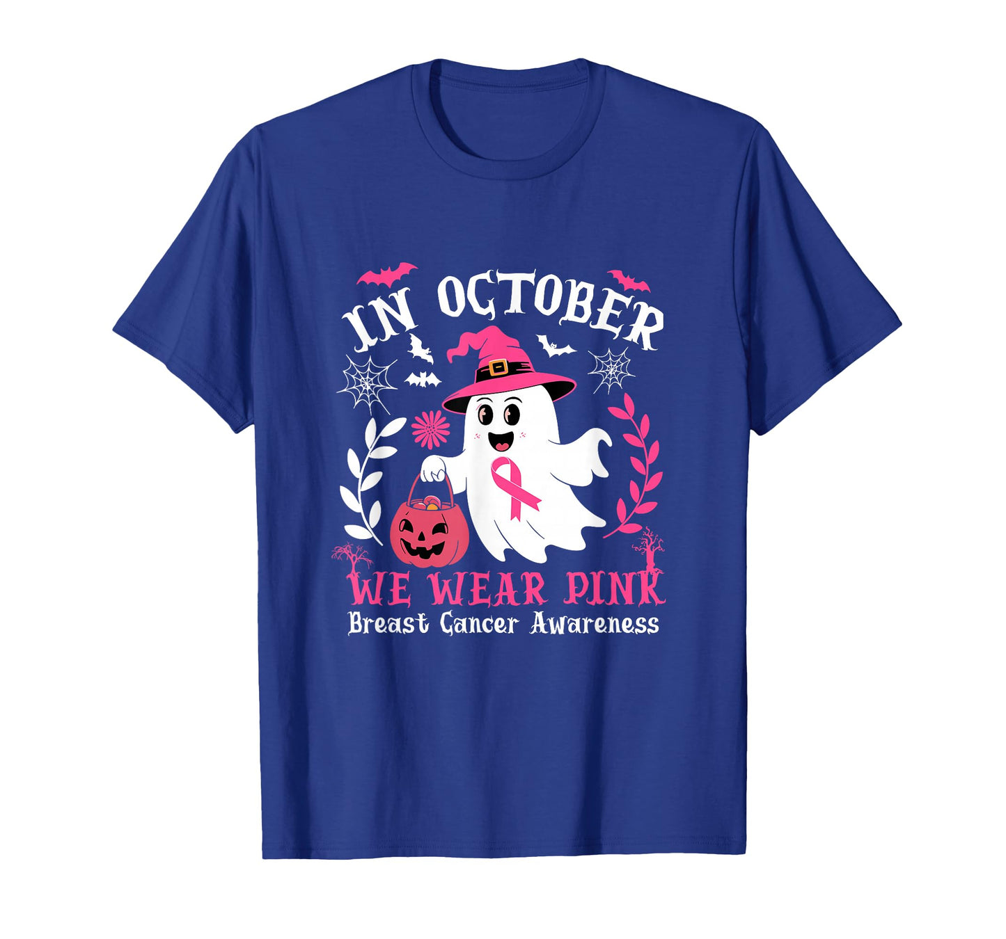 in October We Wear Pink Halloween Witch Ghost Pumpkin T-Shirt