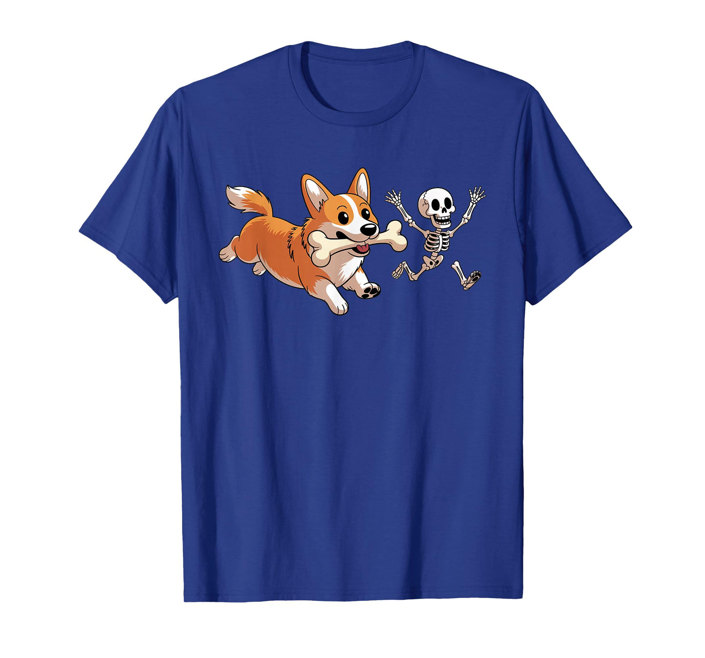 Funny Skeleton Chasing Corgi Halloween Dog Mom Pet Lover T-Shirt