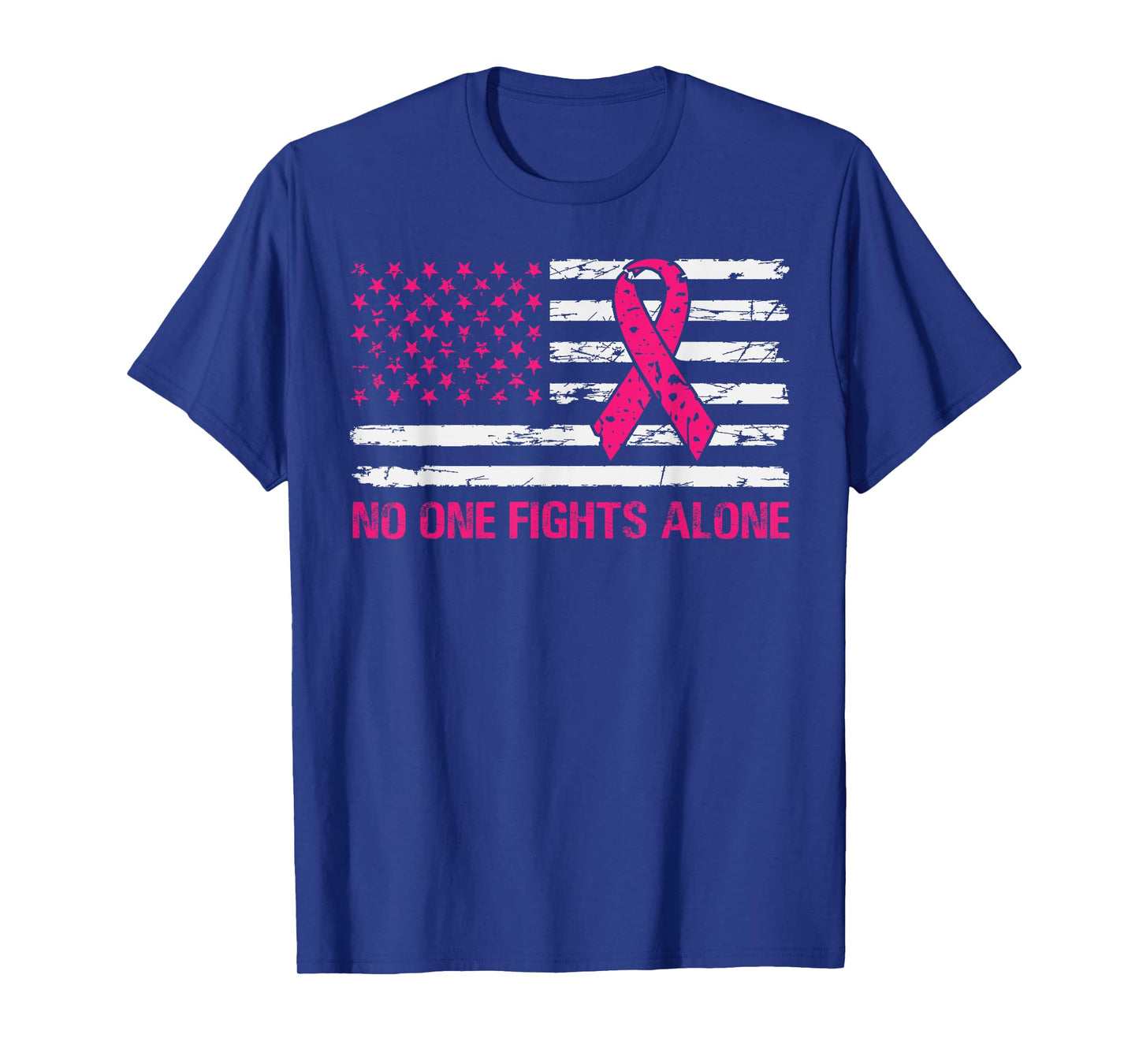 No One Fights Breast Cancer Alone American Flag Pink Ribbon T-Shirt