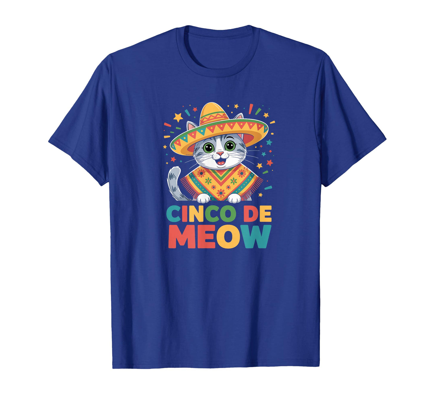Cinco De Meow Funny Cat in Sombrero Fiesta Pun T-Shirt