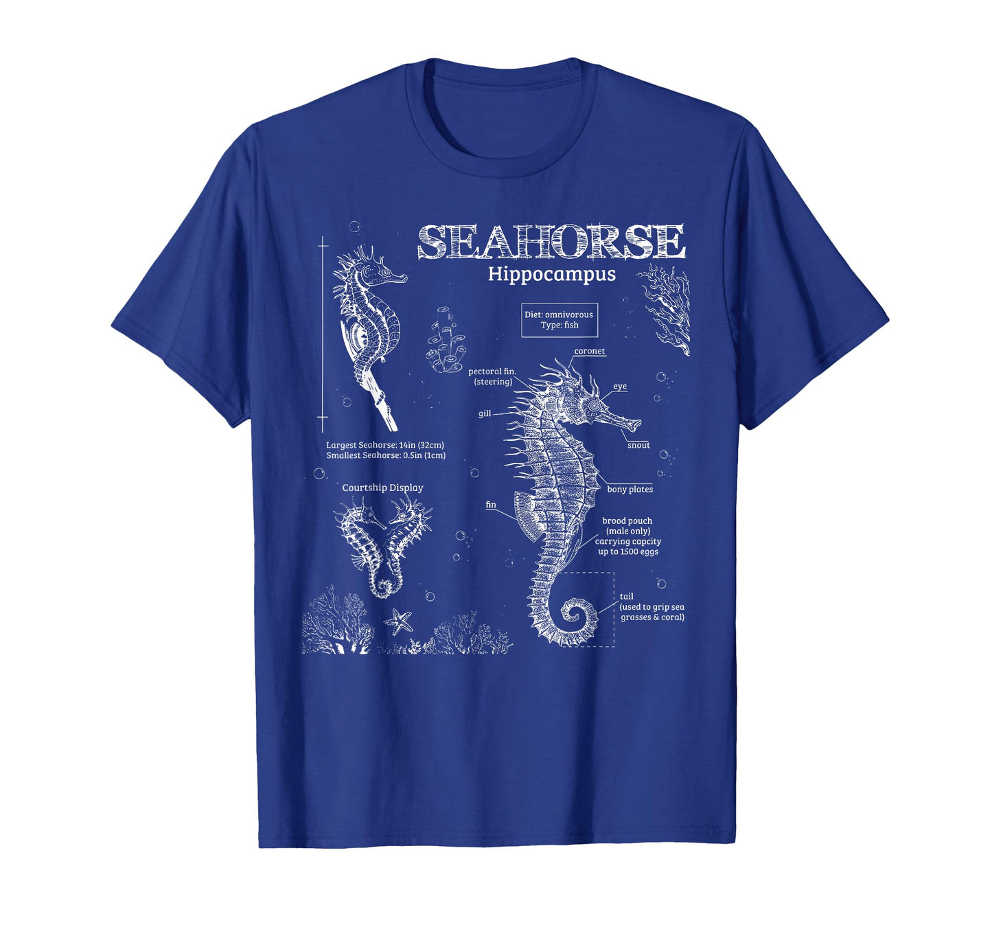 Vintage Seahorse Anatomy Marine Biologist Ocean Animals T-Shirt