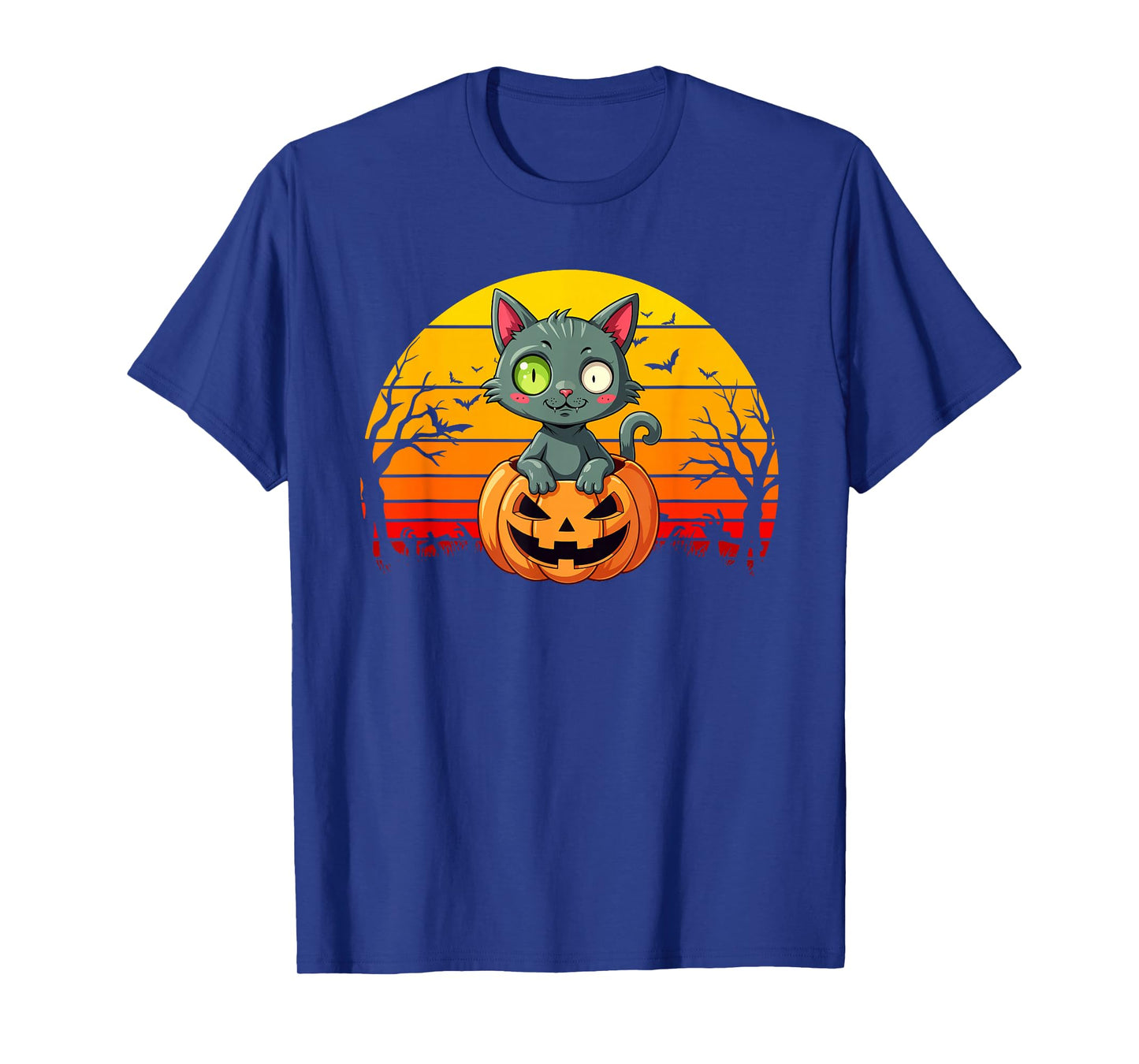 Black Cat Vintage 70s 80s Scary Spooky Pumpkin Cat Halloween T-Shirt