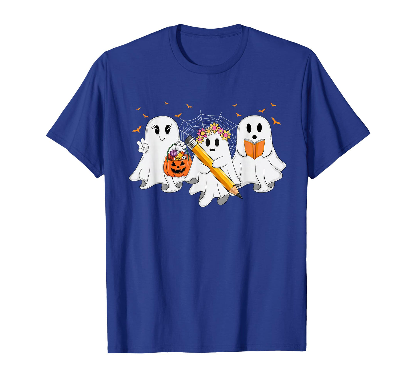 Trick Or Teach Floral Ghost Halloween Women Girls Teacher T-Shirt