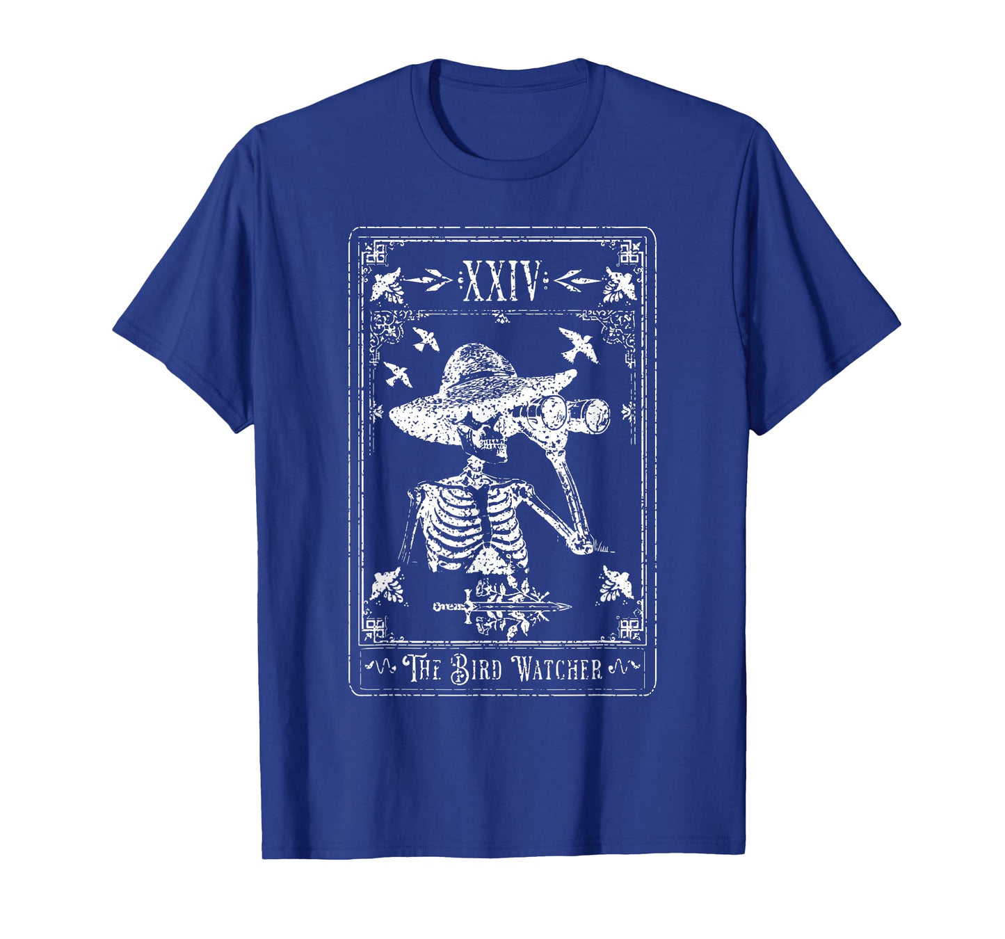 Bird Watcher Skeleton Tarot Card Camping Nature Lover T-Shirt