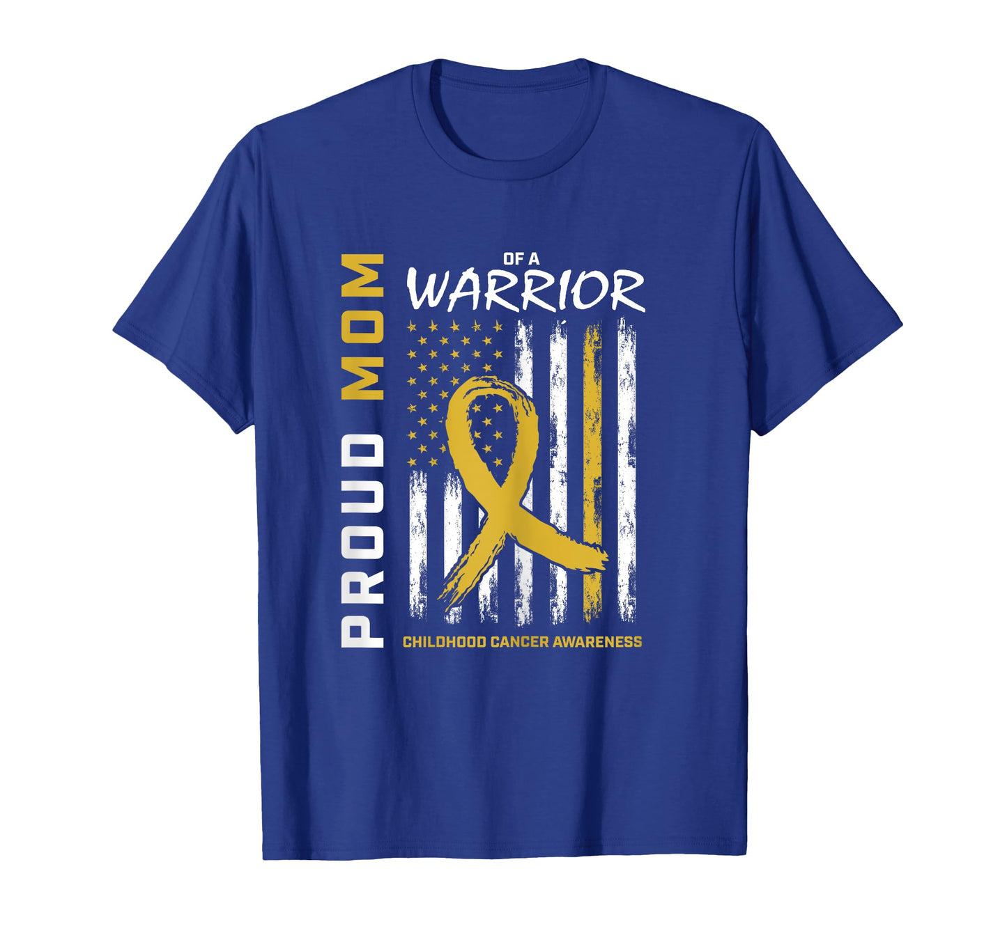 Gold Proud Mom of a Warrior Childhood Cancer Awareness Flag T-Shirt
