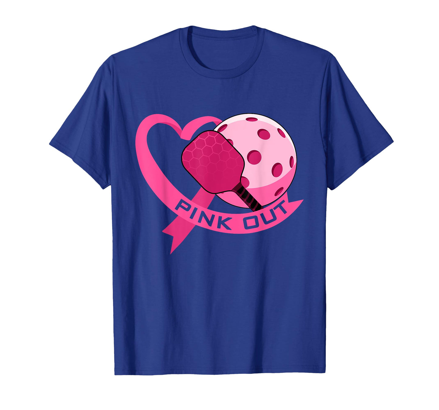 Pink Out Breast Cancer Pink Ribbon Heart & Pickleball Ball T-Shirt