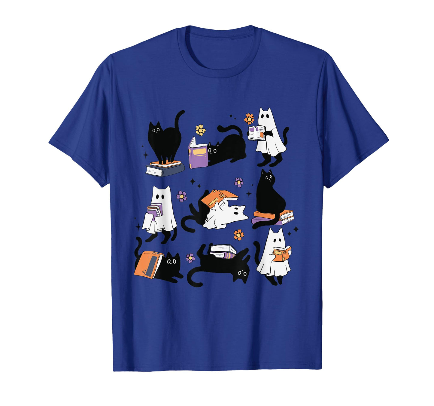 Halloween Ghost Black Cat Reading Book Costume T-Shirt for Men Women Kids
