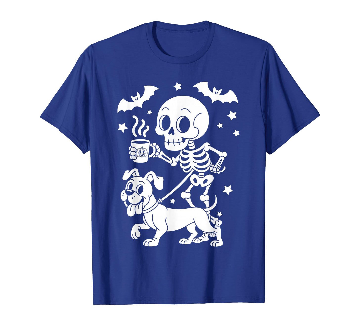 Skeleton Walking Boxer Dog Coffee Lovers Funny Halloween T-Shirt
