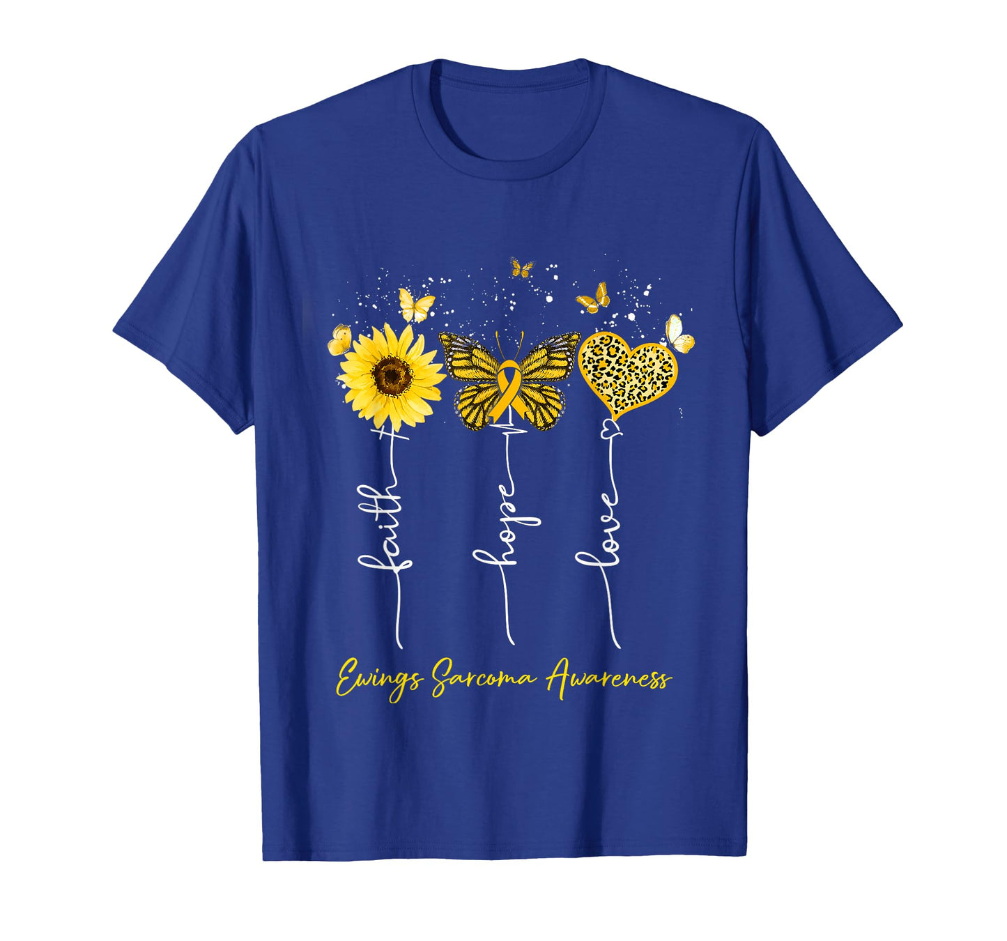 Ewings Sarcoma Awareness Faith Hope Love Leopard Sunflower T-Shirt