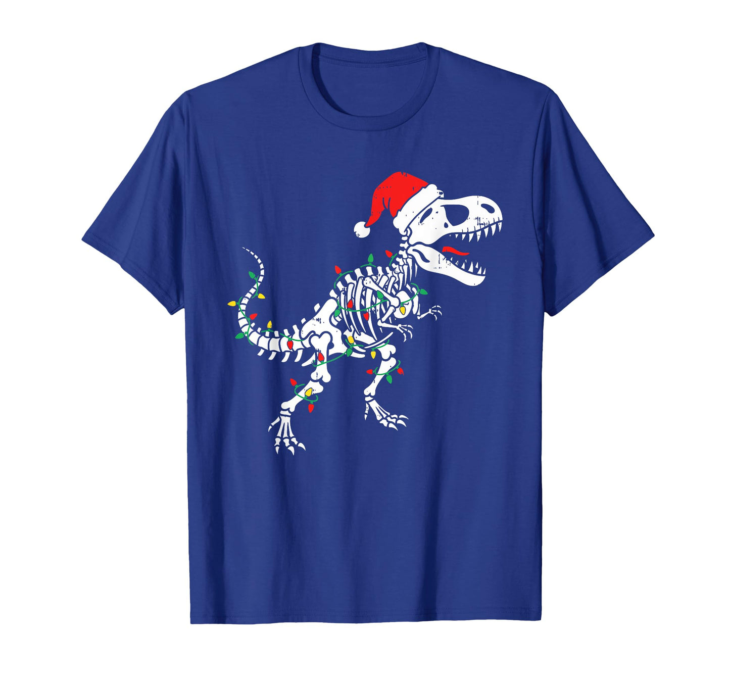 Dinosaur Skeleton Lights Santa Hat Funny Christmas Boys Kids T-Shirt