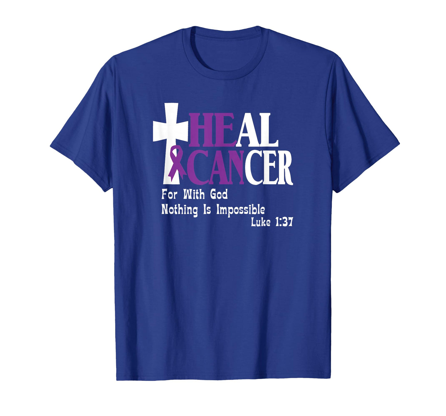 Jones Awareness Designs Pancreatic Cancer Survivor Purple Ribbon He Can Heal Cancer T-Shirt - Unisex-Adults, Black, 3X-Large, Short Sleeve, Classic Fit