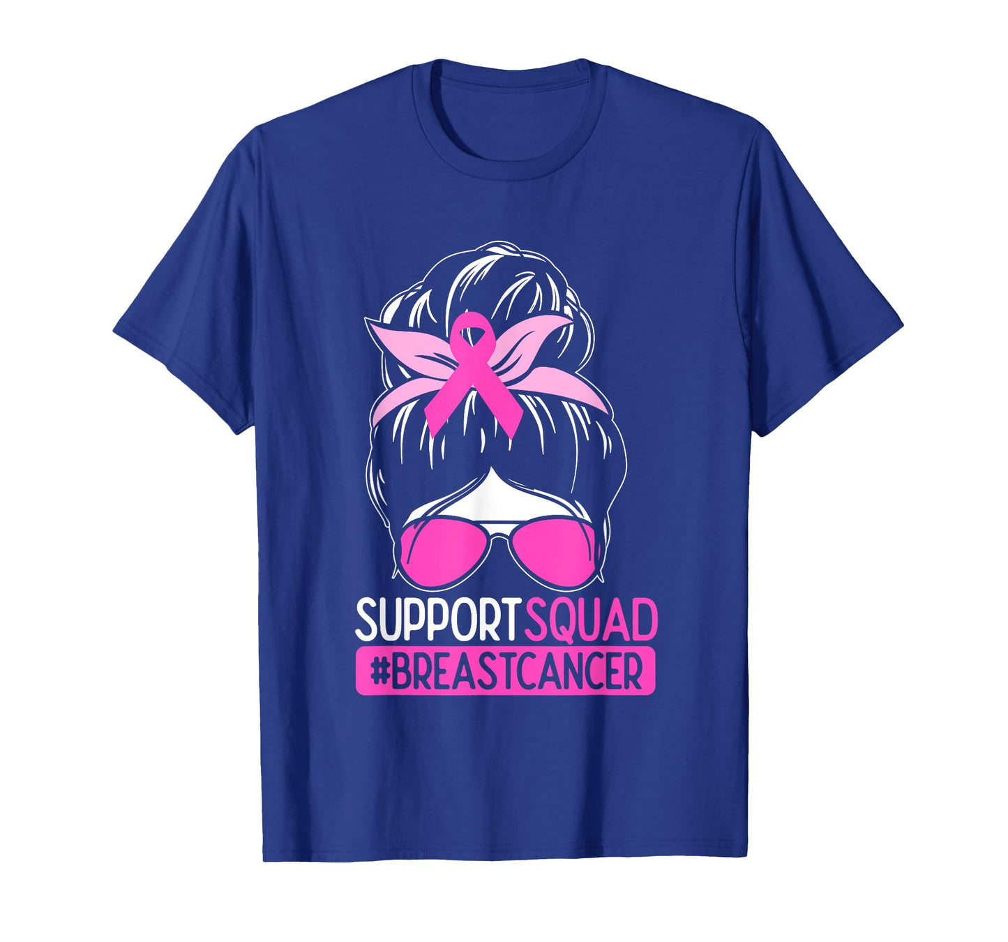 Support Squad Messy Bun Pink Warrior Breast Cancer Awareness T-Shirt