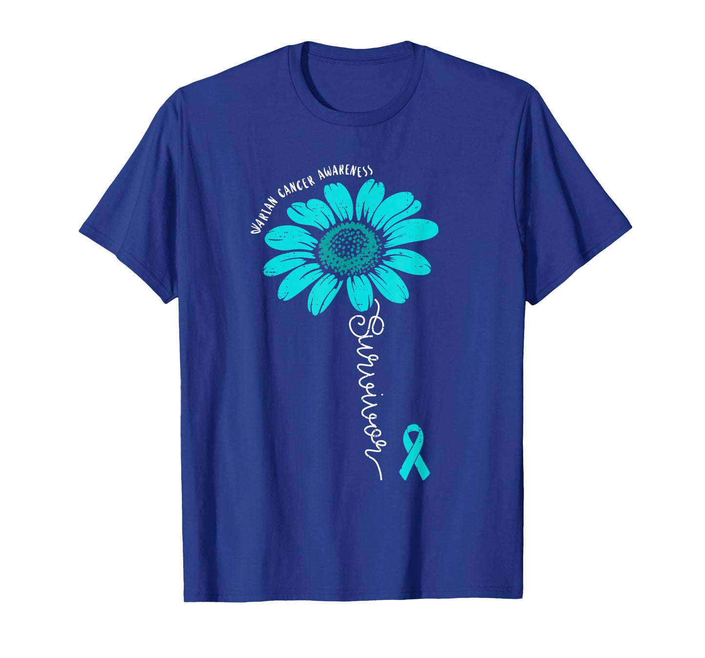 Survivor Flower Ovarian Cancer Awareness Ribbon Teal Support T-Shirt