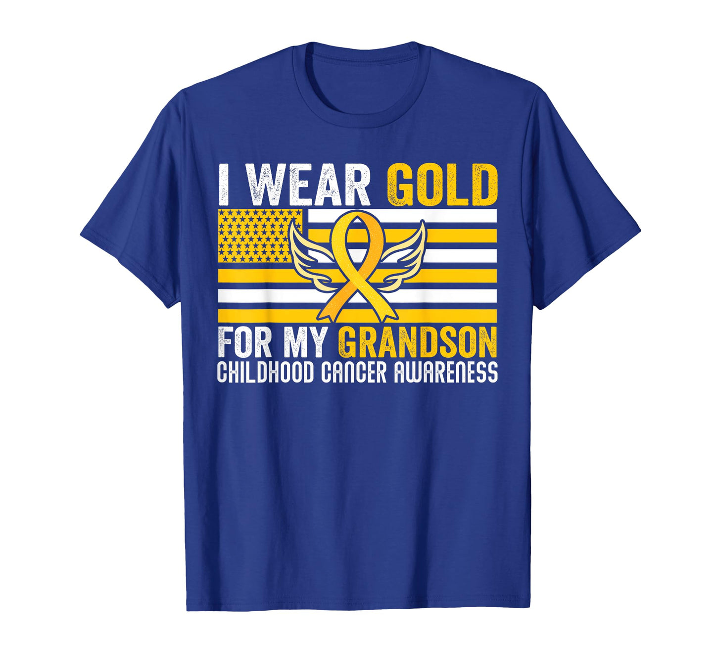 I Wear Gold For My Grandson Childhood Cancer USA Flag T-Shirt for Women Men