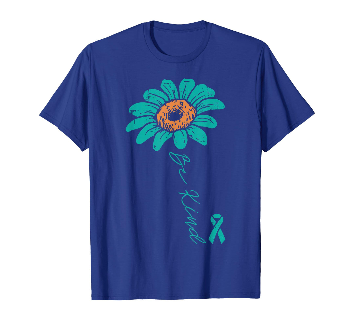 Sunflower Teal Ribbon Be Kind Ovarian Cancer Awareness Women T-Shirt
