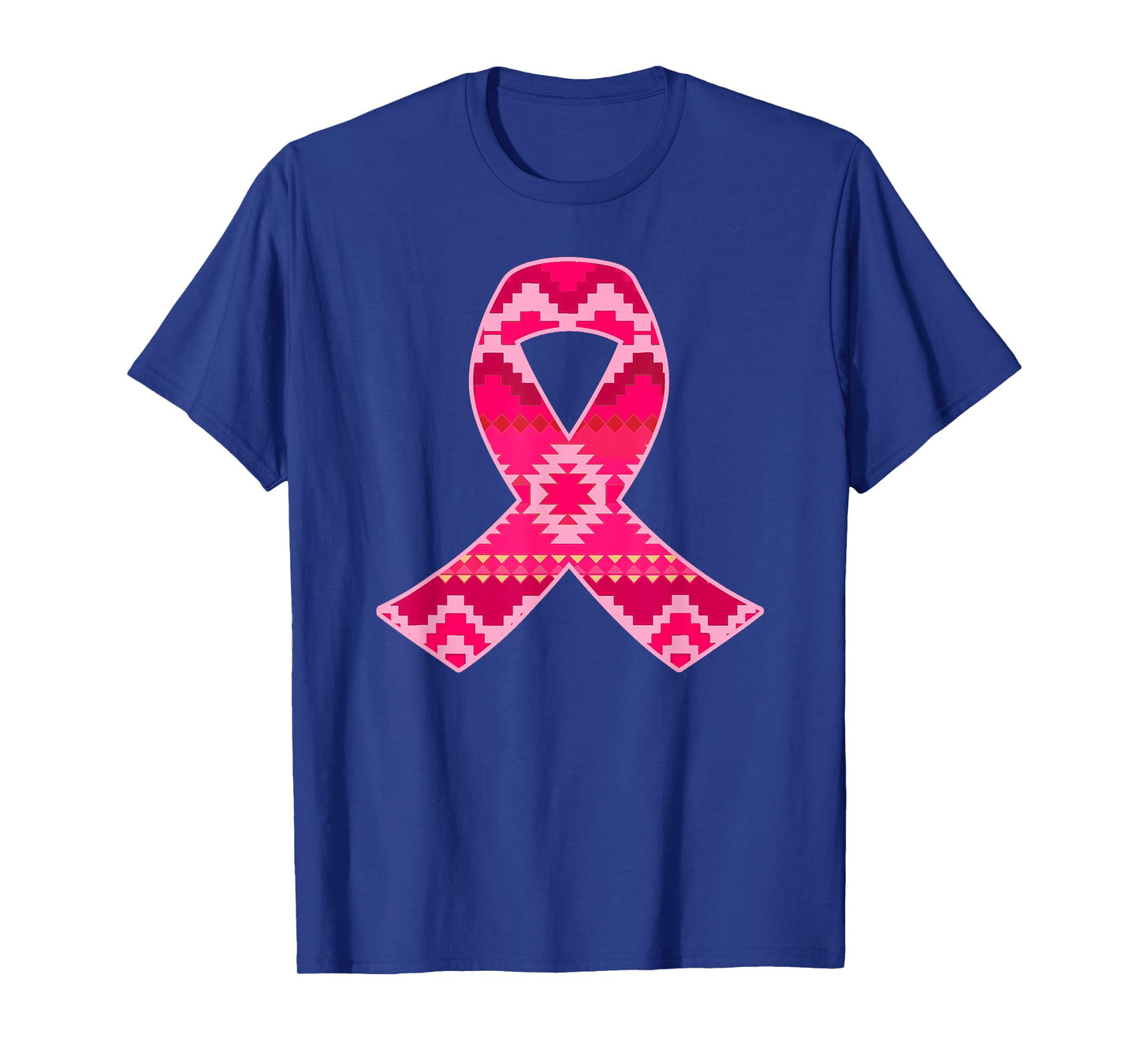 Pink Geometric Aztec Pattern Breast Cancer Awareness Ribbon T-Shirt