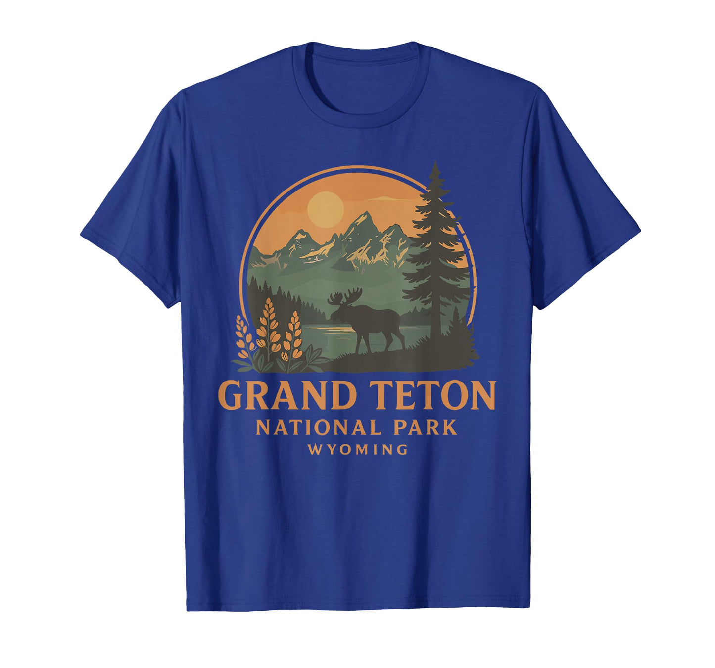 Vintage Grand Teton National Park Retro Sunset Moose T-Shirt