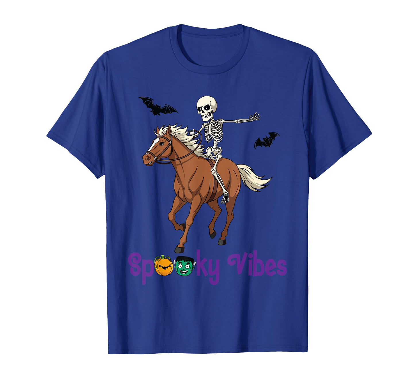 Skeleton Riding Horse with Bats Funny Halloween Spooky Vibes T-Shirt