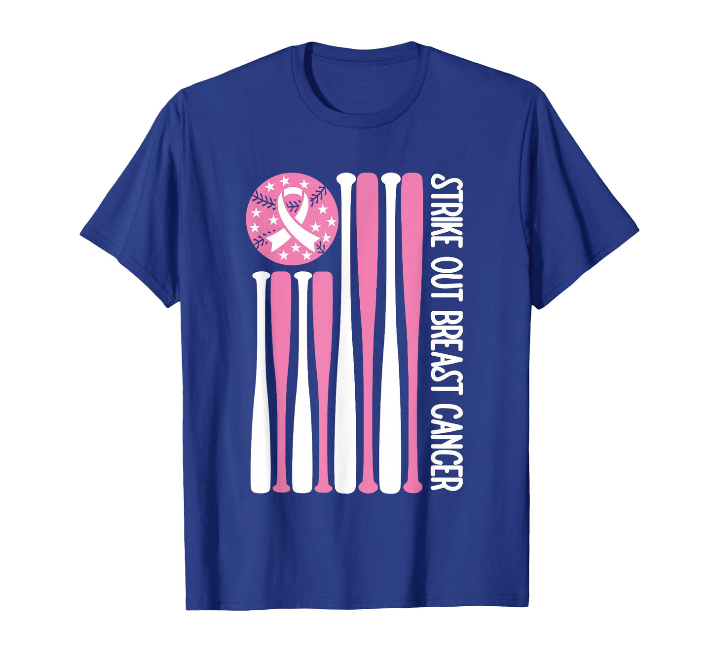 Strike Out Breast Cancer Baseball Lover Pink American Flag T-Shirt