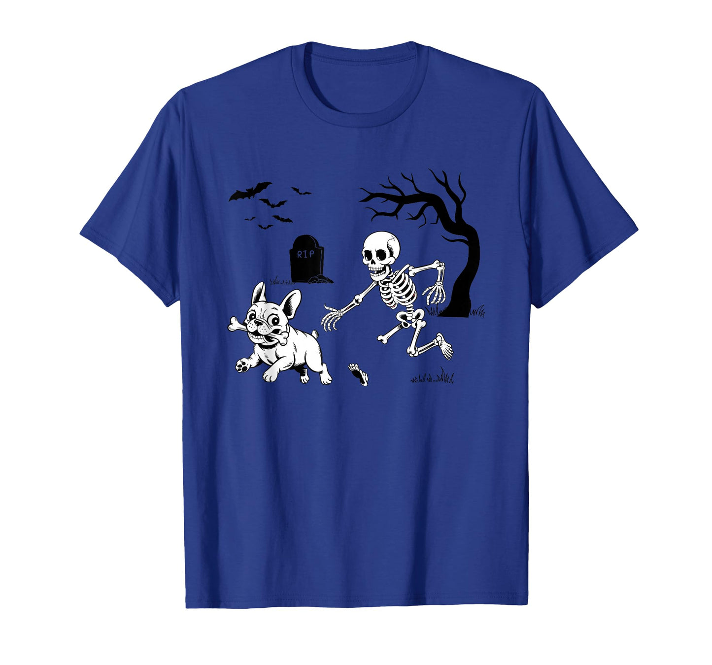 Halloween French Bulldog, Funny Skeleton Chasing Dog T-Shirt