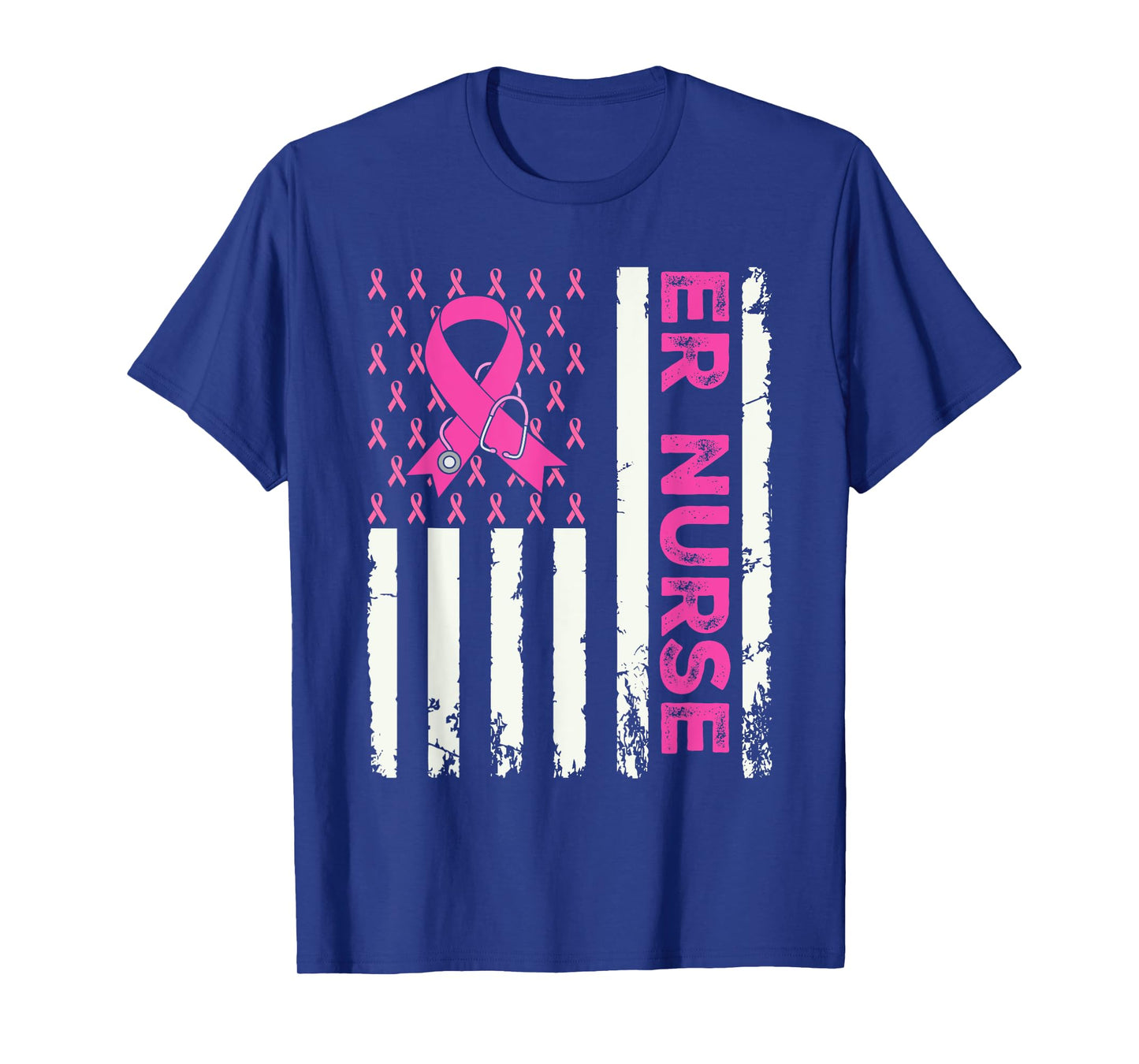 ER Nurse American Flag Breast Cancer Awareness Pink Ribbon T-Shirt