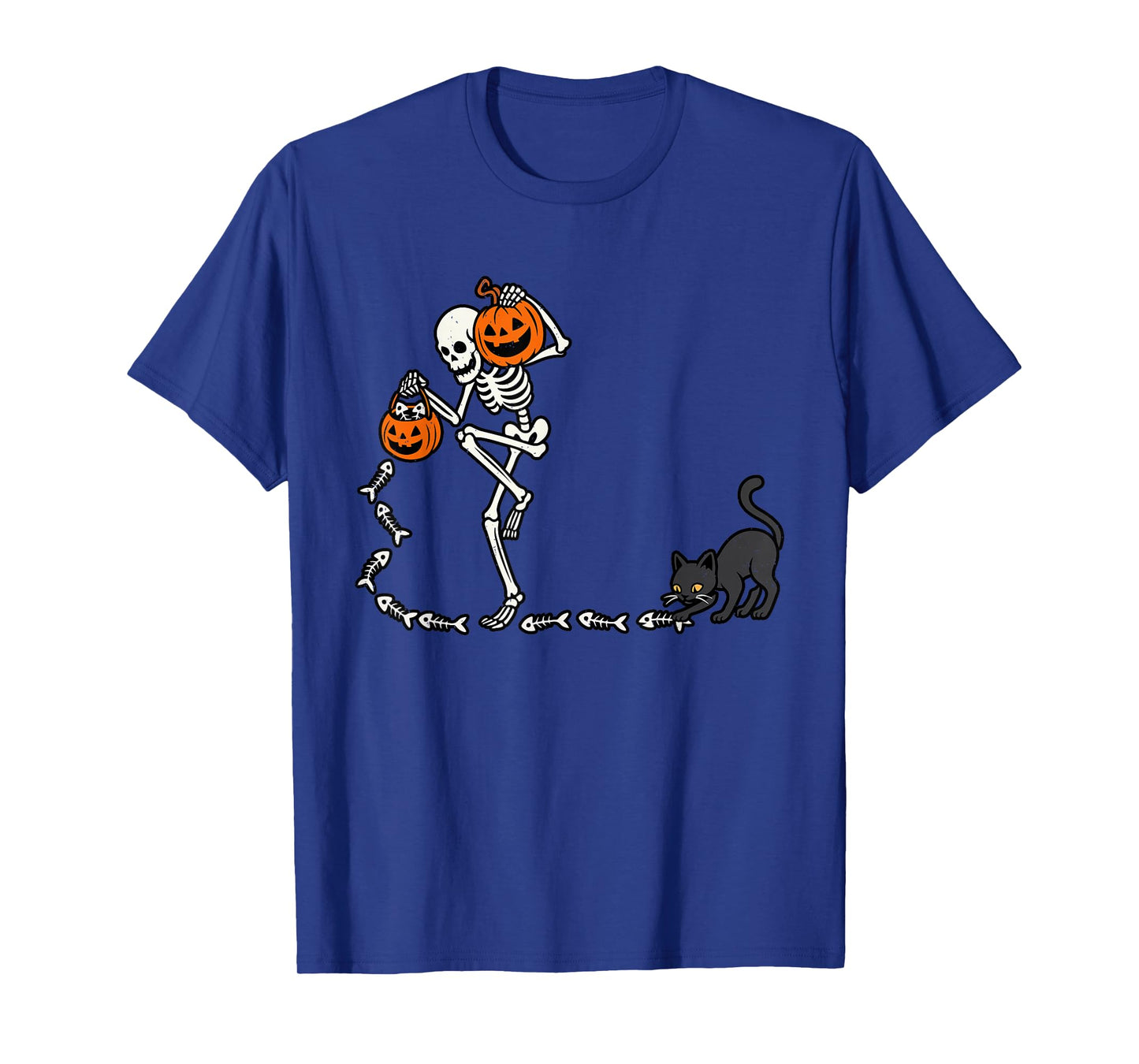 Skeleton Pumpkin Black Cat Halloween Funny Spooky Season T-Shirt