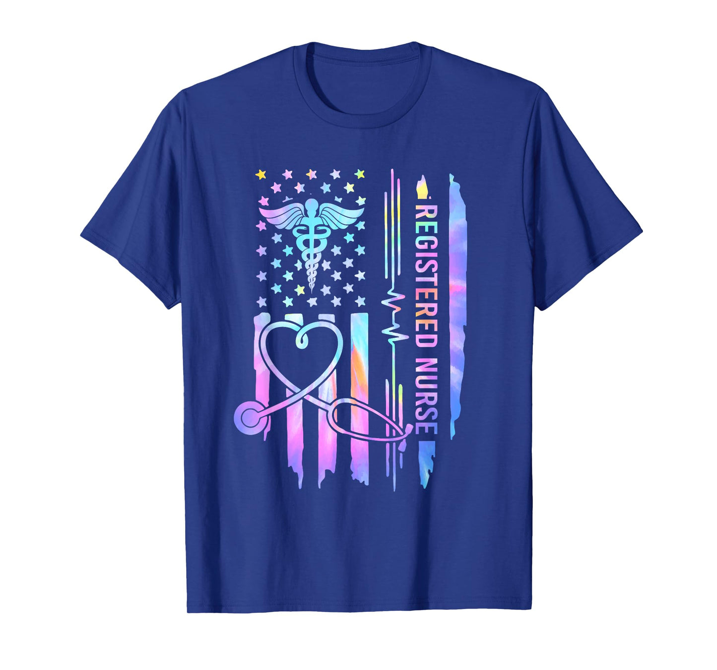 Tie Dye Registered Nurse RN EKG Stethoscope Nursing USA Flag T-Shirt