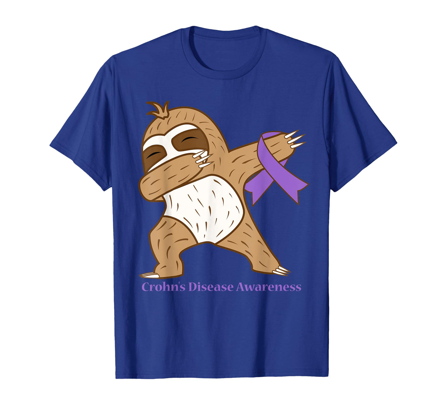 Crohn's Disease Awareness Ribbon Dabbing Sloth Warrior Gift T-Shirt