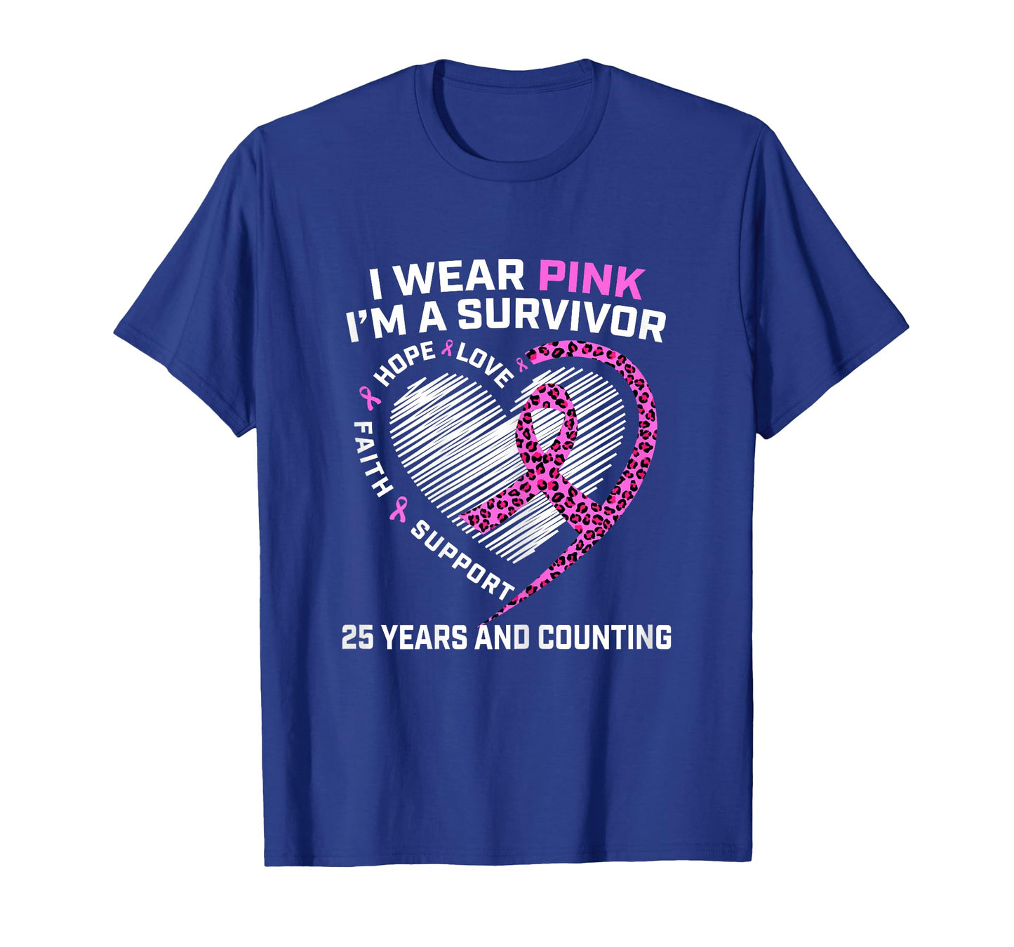 25 Years Breast Cancer Free Cute Heart Cheetah Pink Survivor T-Shirt