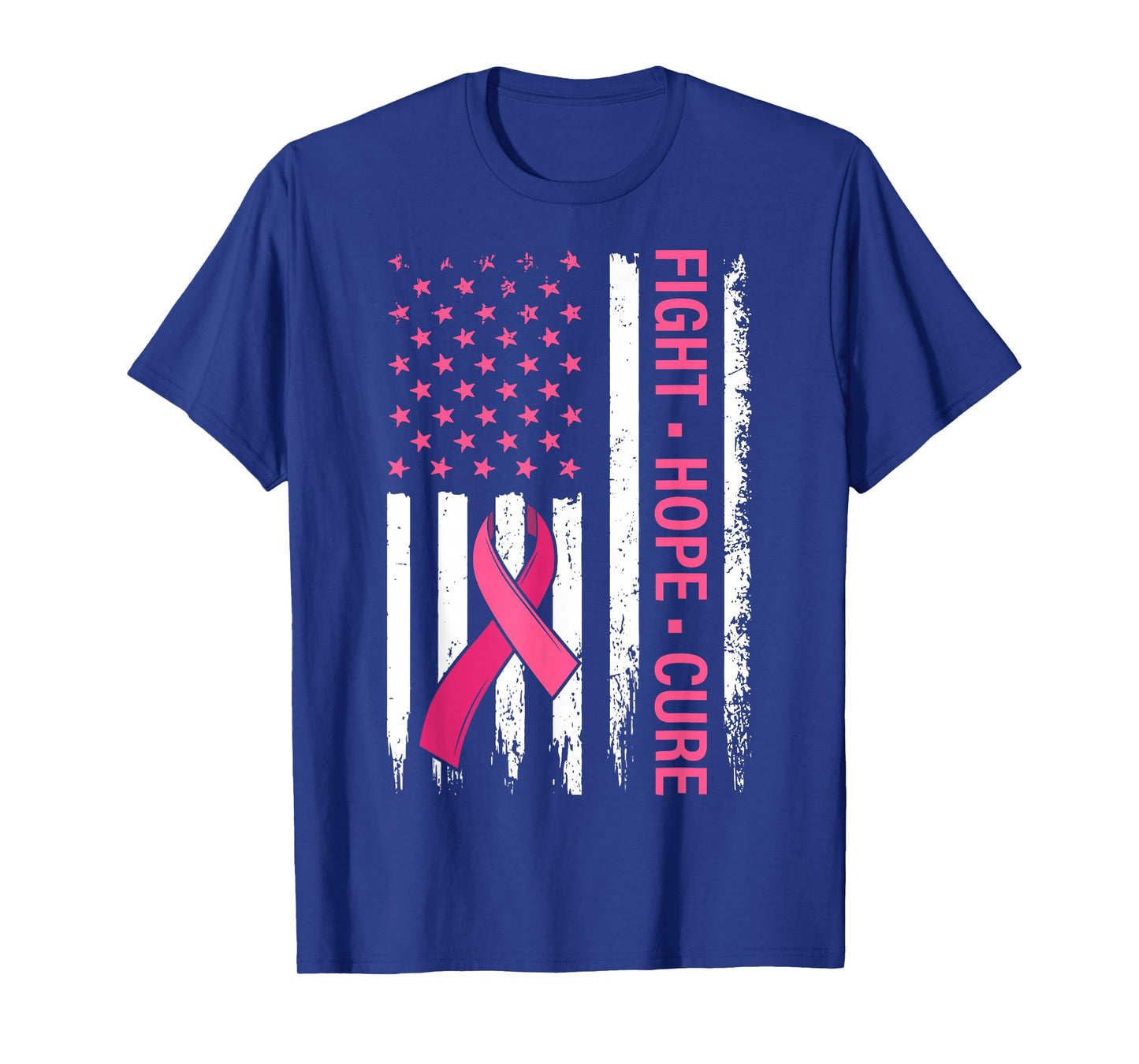 Breast Cancer Awareness Fight Hope Cure Pink Ribbon US Flag T-Shirt