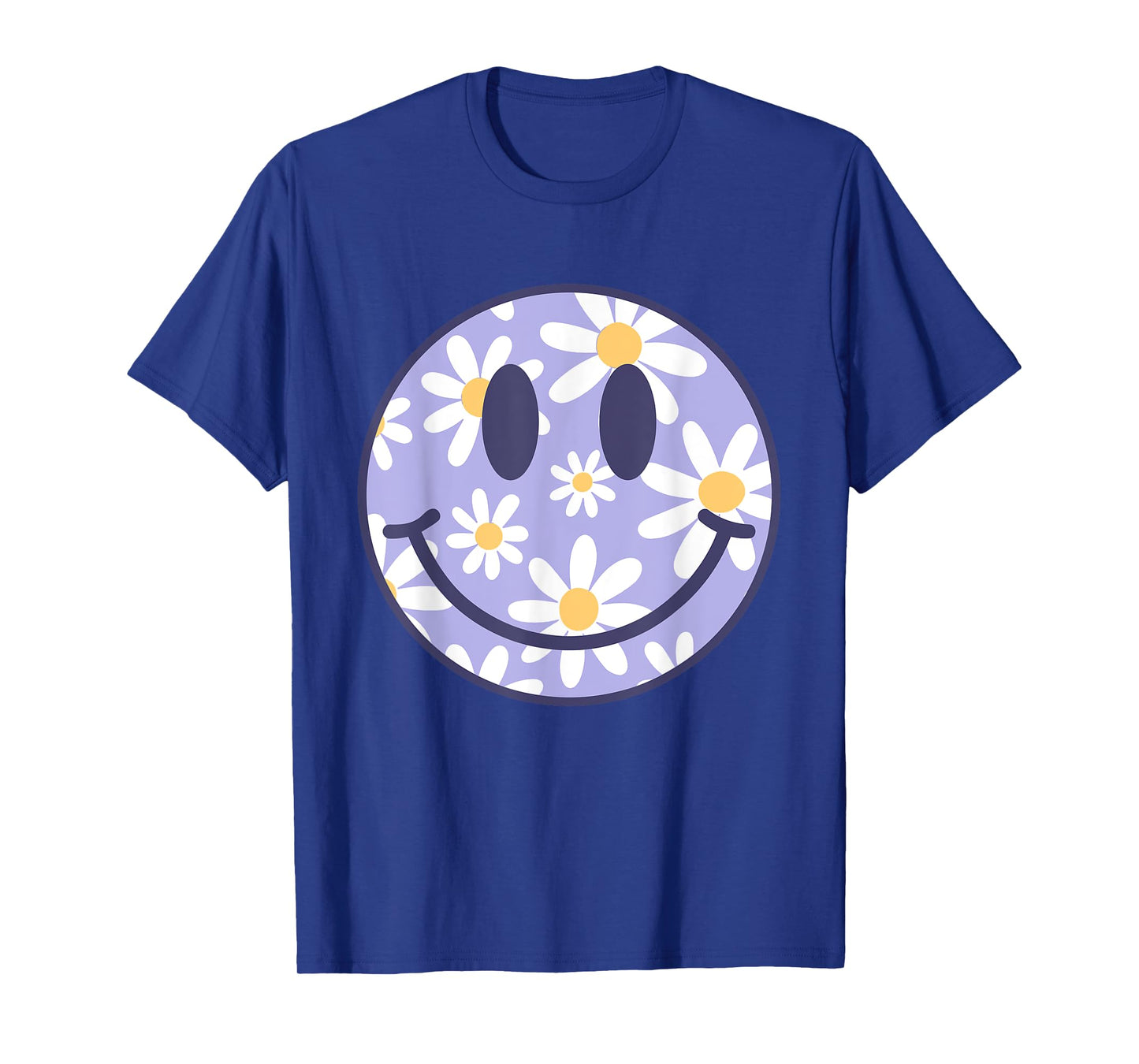 Retro Purple Happy Face Checkered Pattern Smile Face Trendy T-Shirt
