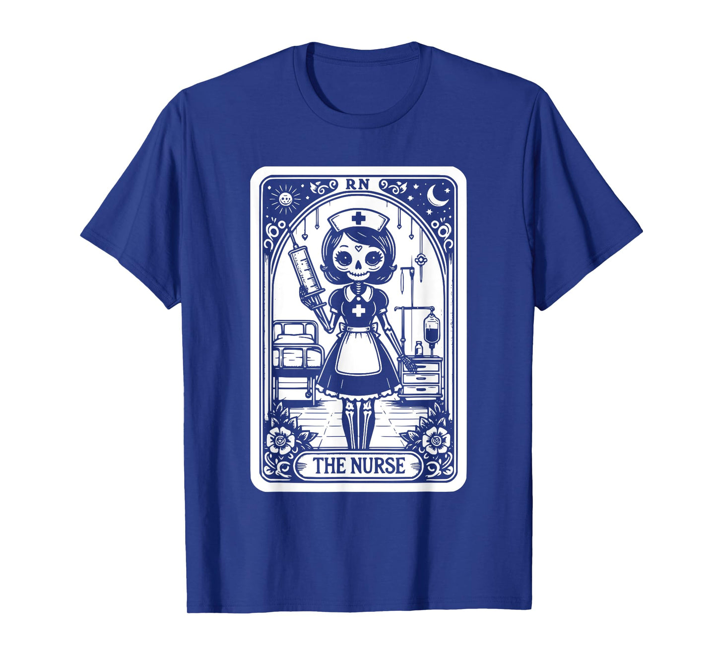 Funny Spooky Skeleton RN Nurse The Nurse Tarot Card Nursing T-Shirt