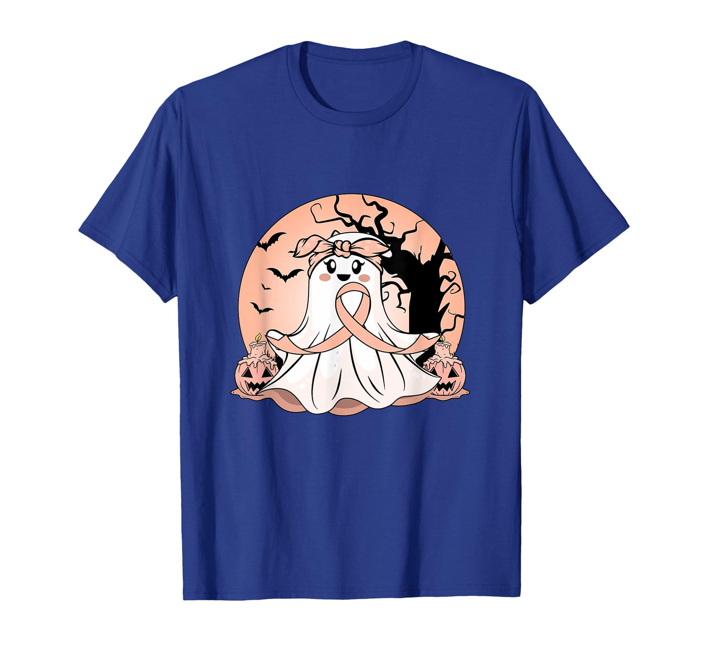 Uterine Cancer Halloween Pumpkin Peach Ribbon Awareness T-Shirt