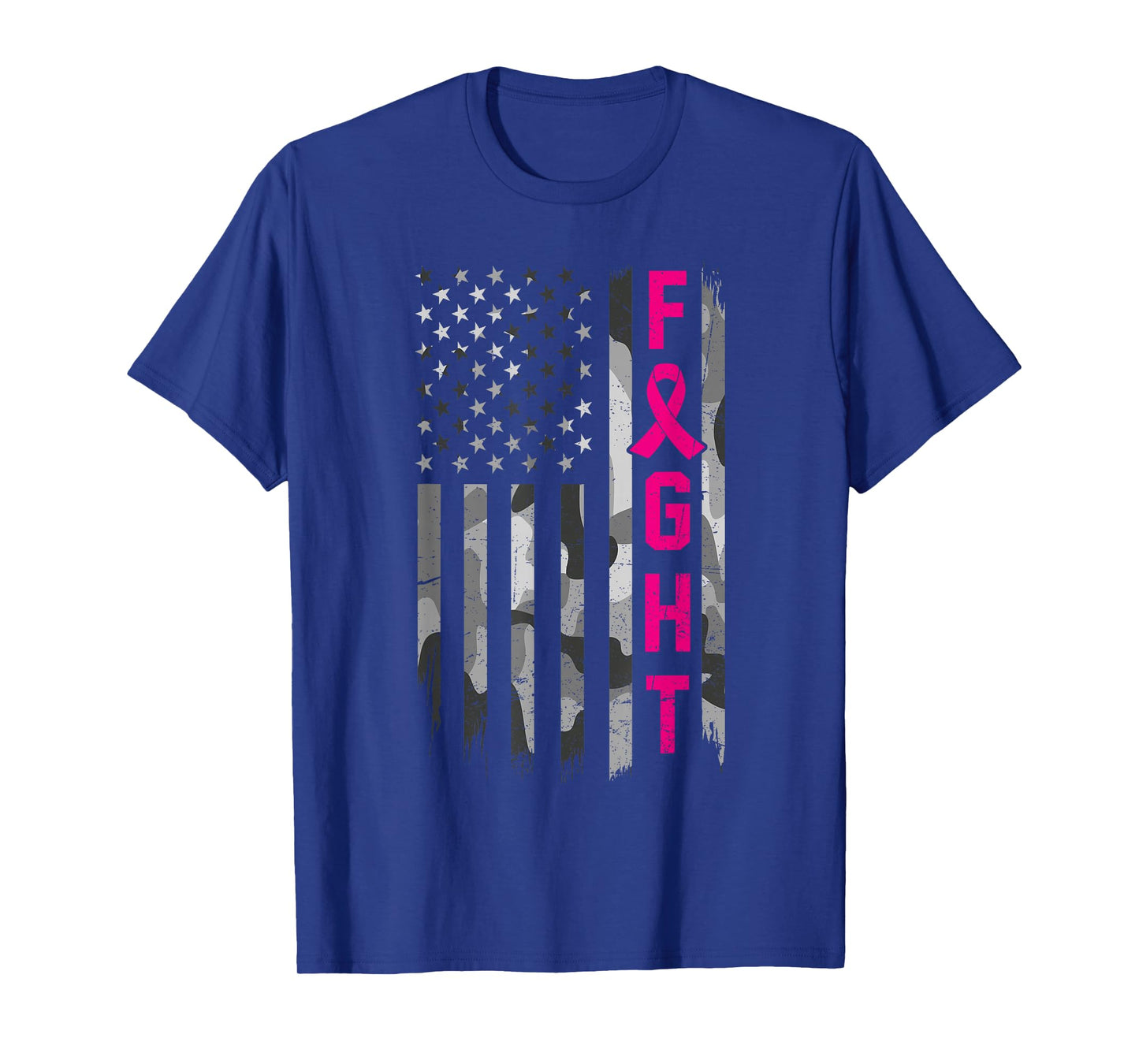 Fight Breast Cancer Awareness Warrior Flag USA Camouflage T-Shirt