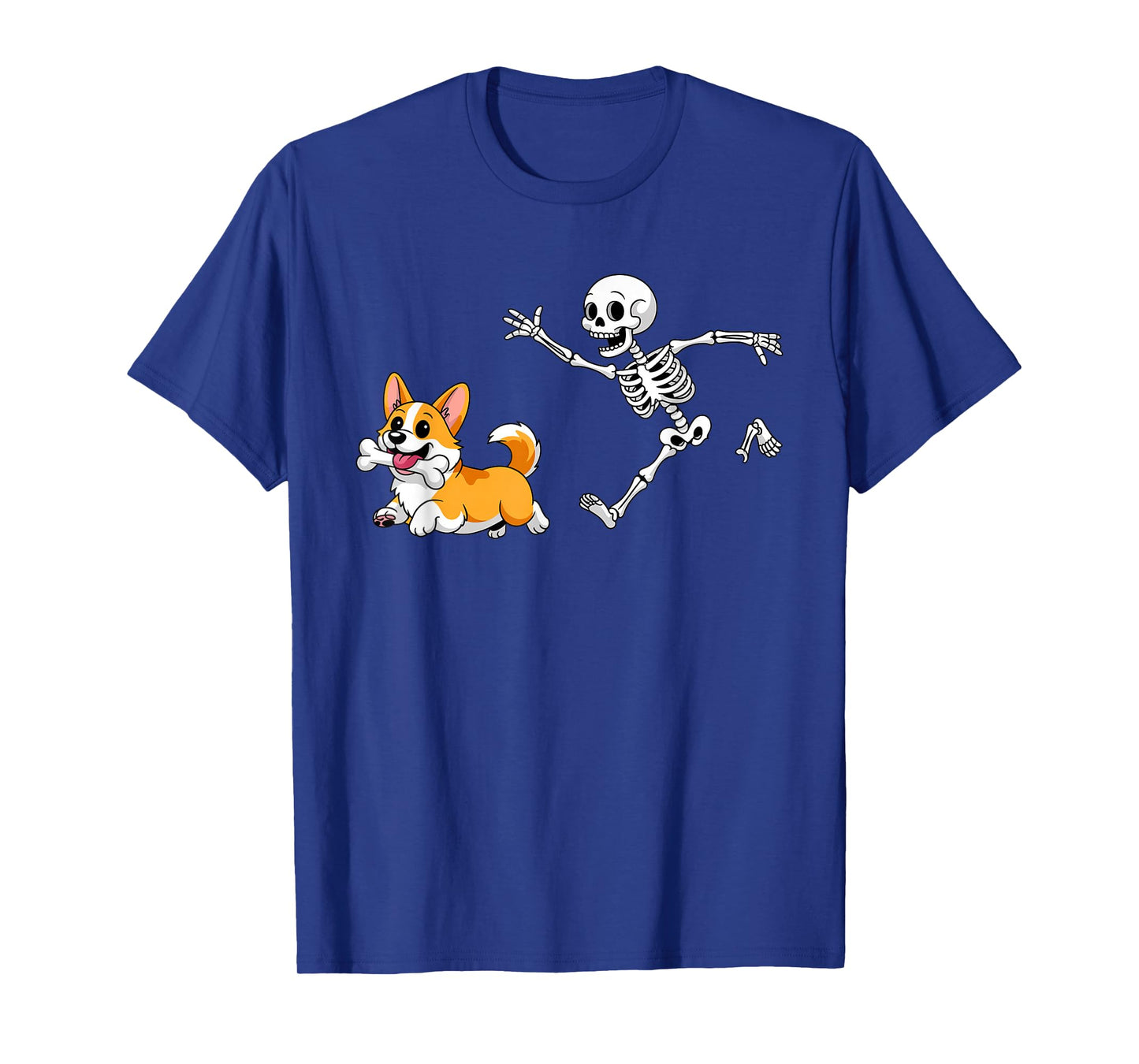 Funny Skeleton Chasing Corgi Halloween Dog Mom Pet Lover T-Shirt