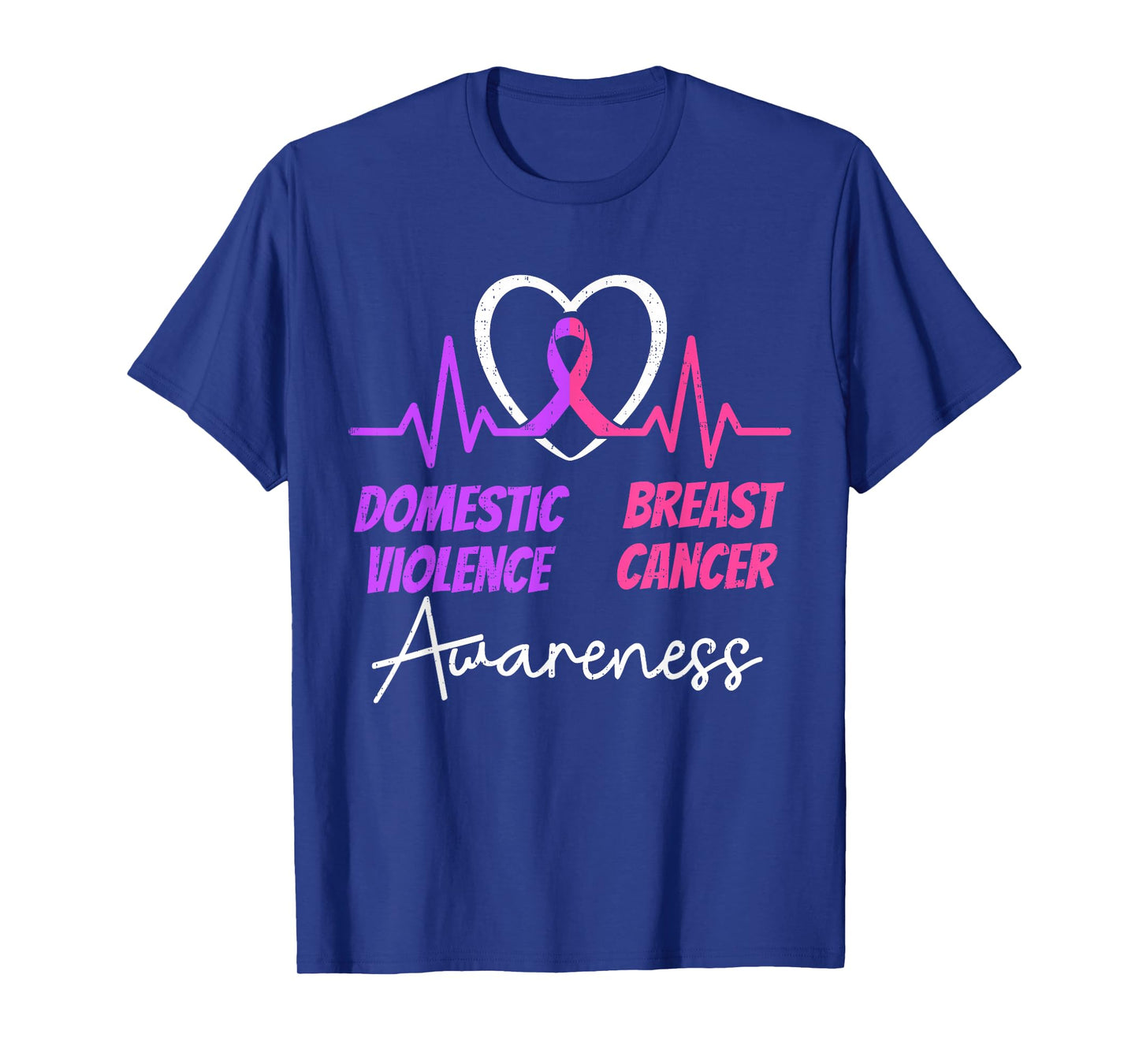 Domestic Violence & Breast Cancer Awareness Heart Support T-Shirt